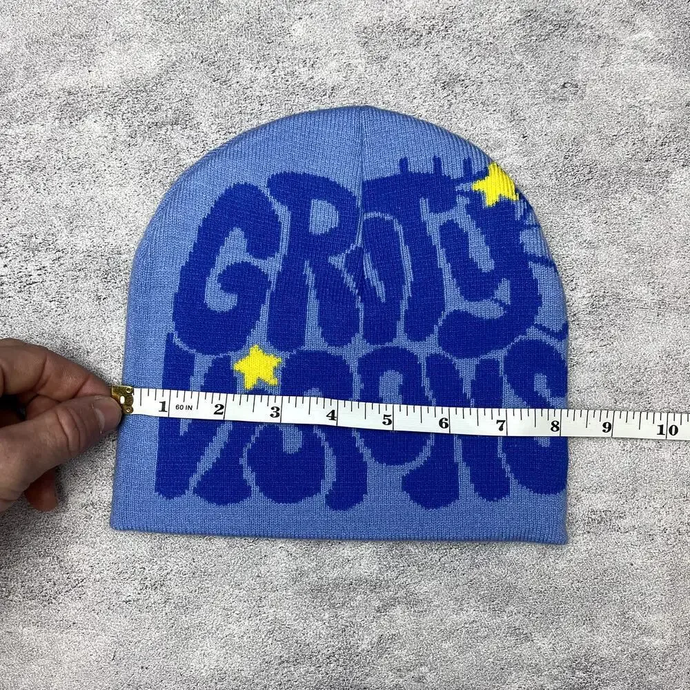 y2k 2000s grunge gothic spiderweb blue Grvty visions beanie - Picture 5 of 6